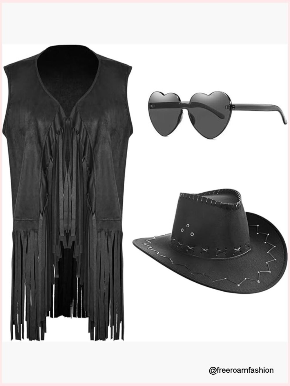 Sleeveless Fringe Vest Set with Hat & Sunglasses